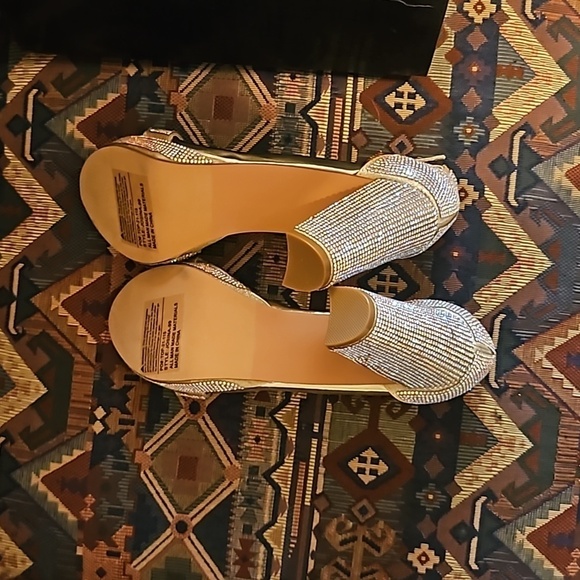 FOREVER 21 Rose Gold Rhinestone Strappy Chunky High Heel Holiday Josina Pumps 9 - Picture 9 of 16